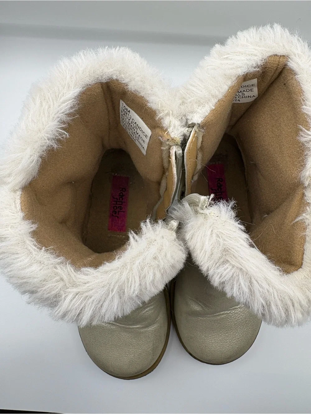Rachel Shoes Metallic Gold Faux-Fur Cuff Kids Boots with Bow